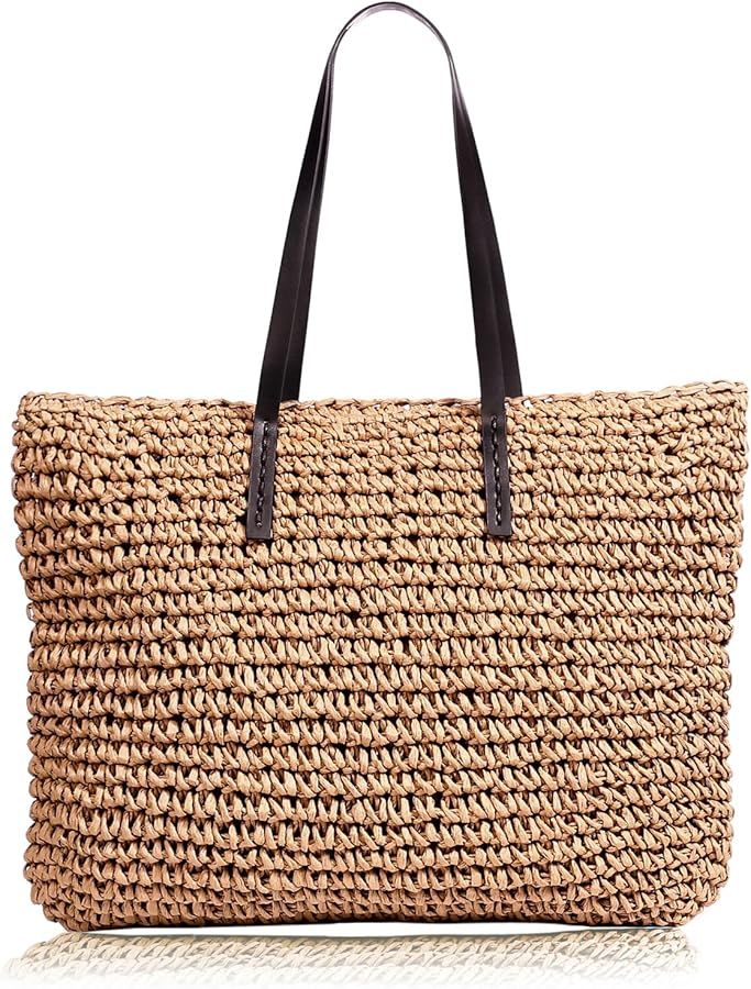 COOKOOKY Straw Beach Bag Summer Handmade Woven Shoulder Tote Bags Purse for Women | Amazon (US)