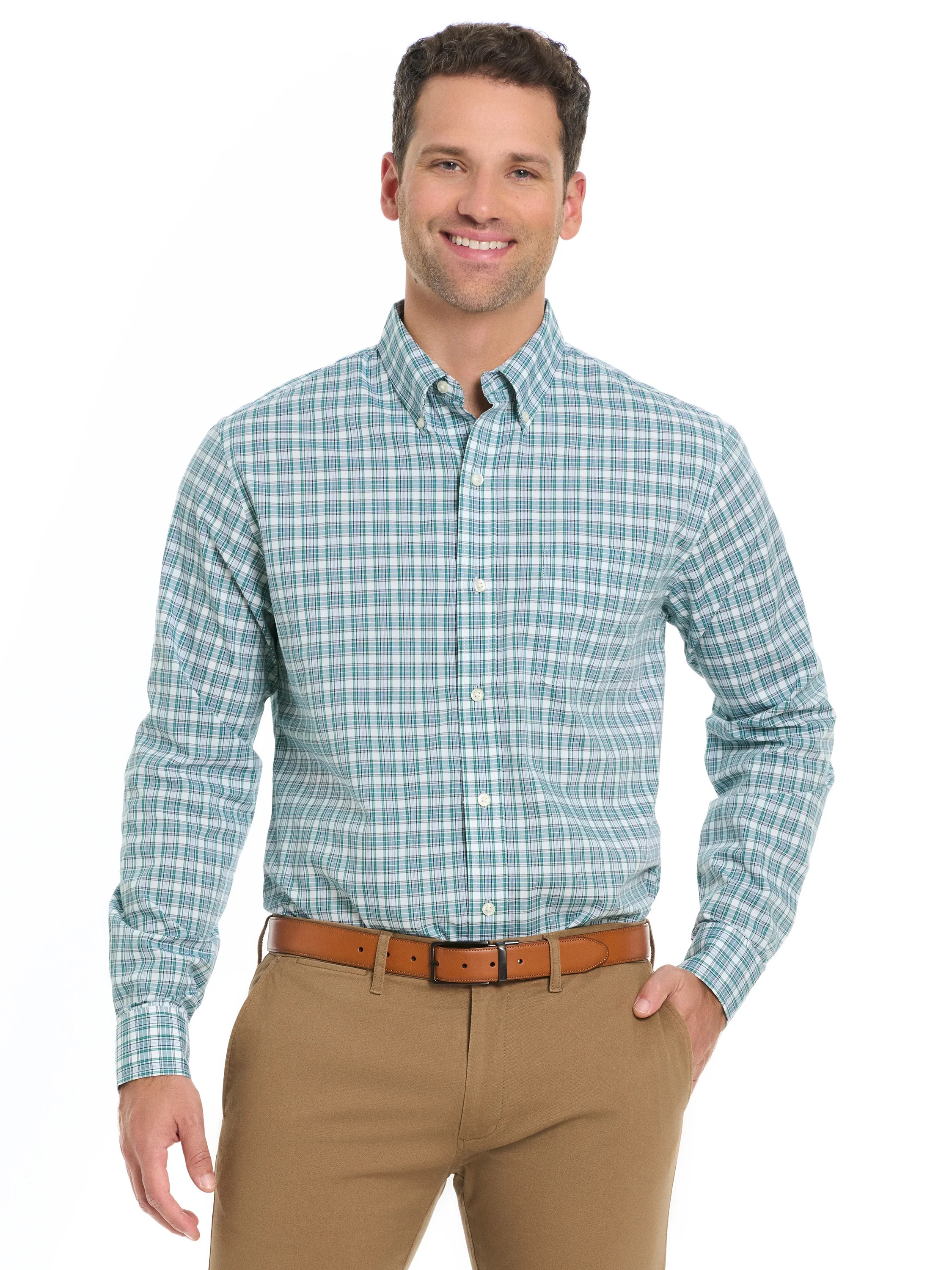 Arrow Men’s Hamilton Plaid Button Down Dress Shirt with Long Sleeves | Walmart (US)