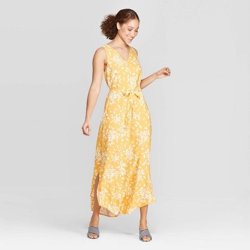 Women's Floral Print Sleeveless V-Neck Woven Maxi - A New Day™ Yellow | Target