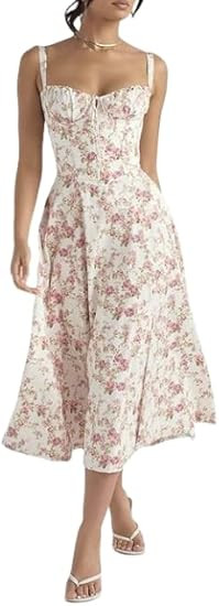 Floral Corset Dress for Women,Women's Floral Midi Corset Dress Boho Flowy Slit Going Out A Line C... | Amazon (US)