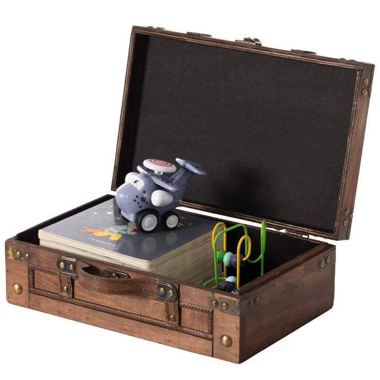 Vintiquewise Leather Antique Decorative Storage Trunk, Wooden Suitcase with Faux Leather Belt Bro... | Target