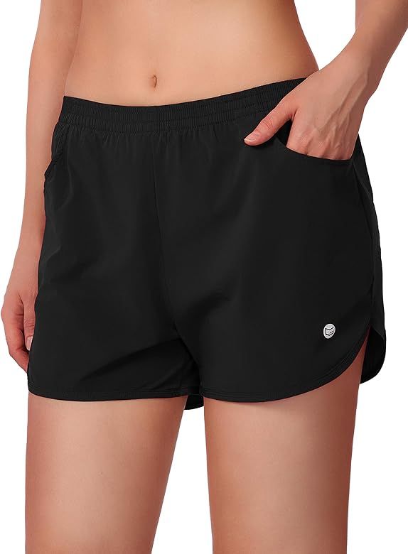 Women's Running Shorts 3" Athletic Workout Shorts for Women with Zipper Pockets | Amazon (US)