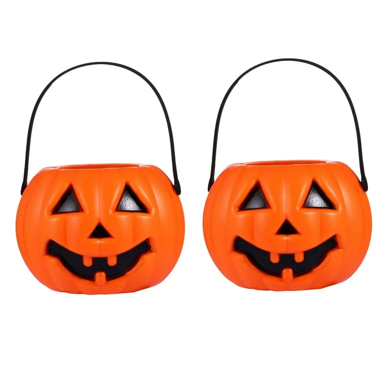 2pcs Halloween Pumpkin Bucket Candy Storage Buckets Portable Pumpkin Lamp Orange - Walmart.com | Walmart (US)