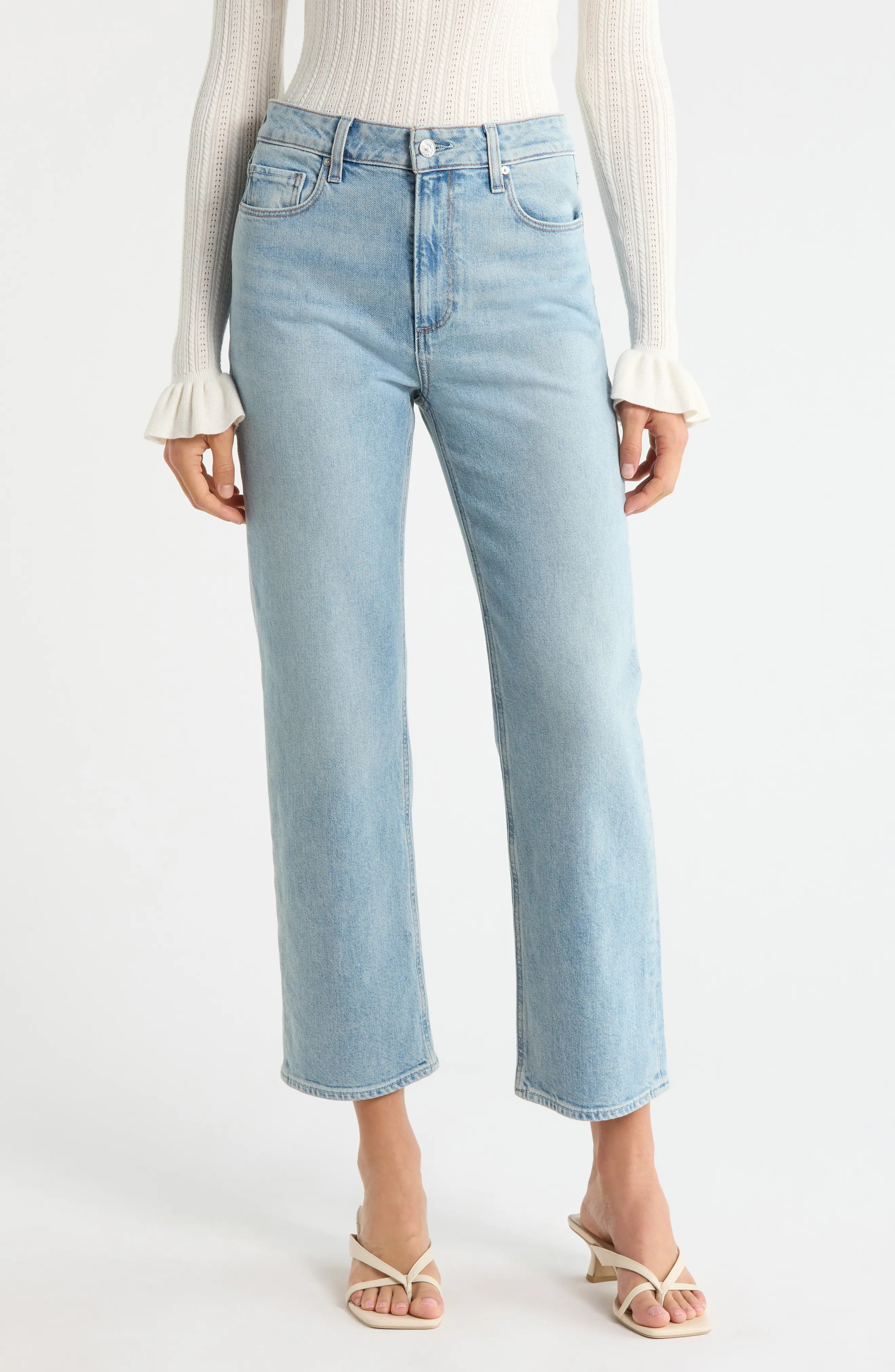 PAIGE Stevie High Waist Ankle Straight Leg Jeans in Glide at Nordstrom, Size 31 | Nordstrom