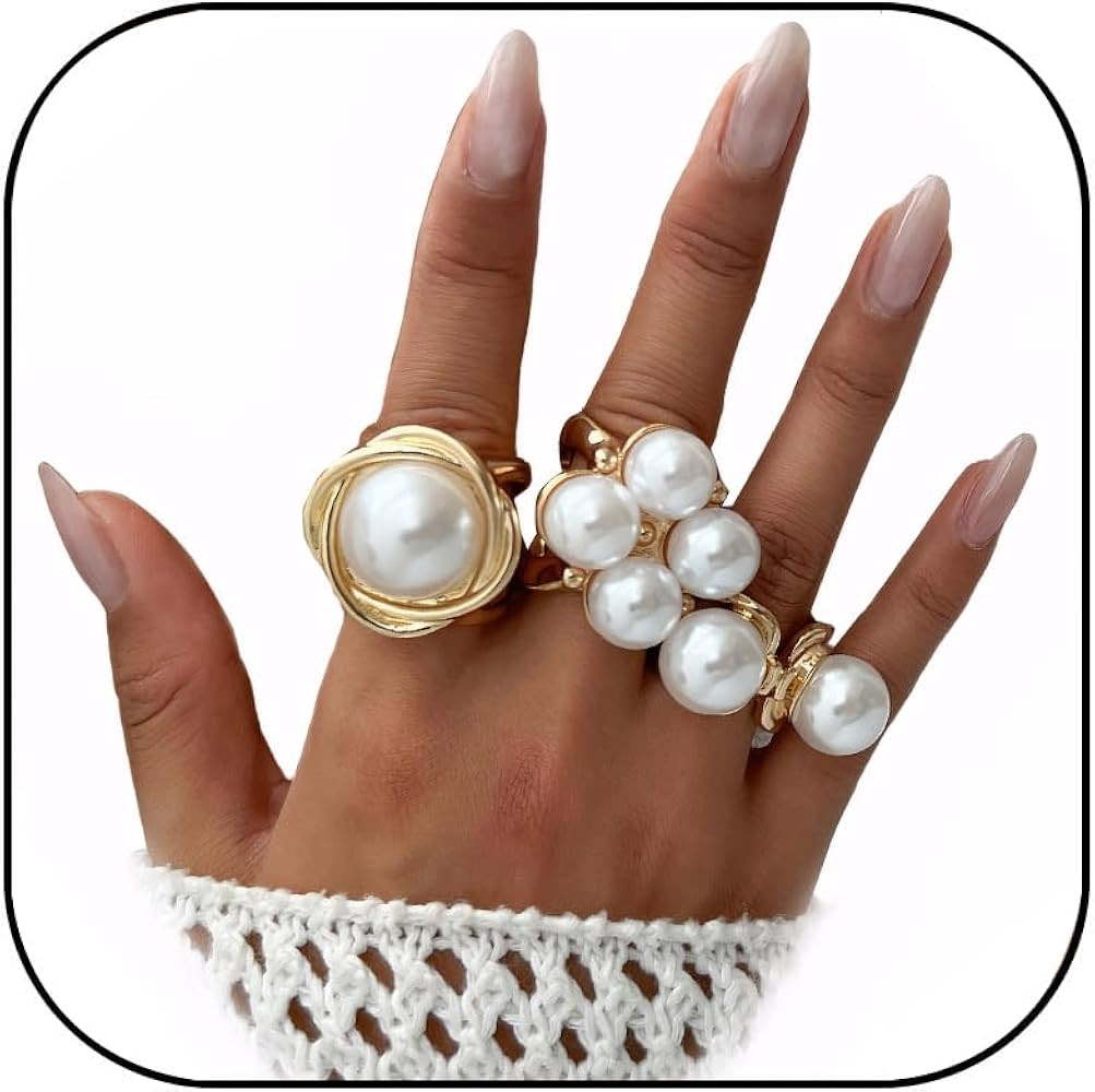 MIFYNN Chunky Pearl Rings for Women Fashion Gold Thick Dome Stackable Open Ring Trendy Unique Big... | Amazon (US)