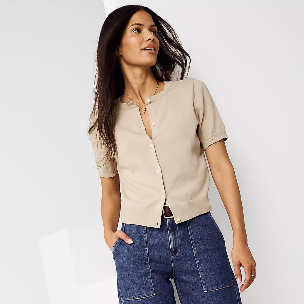 Women's Fine Gauge Jersey Short Sleeve Dress Cardigan Sweater | Lands' End (US)