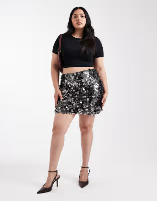 ONLY Curve disc sequin mini skirt in gunmetal | ASOS (Global)