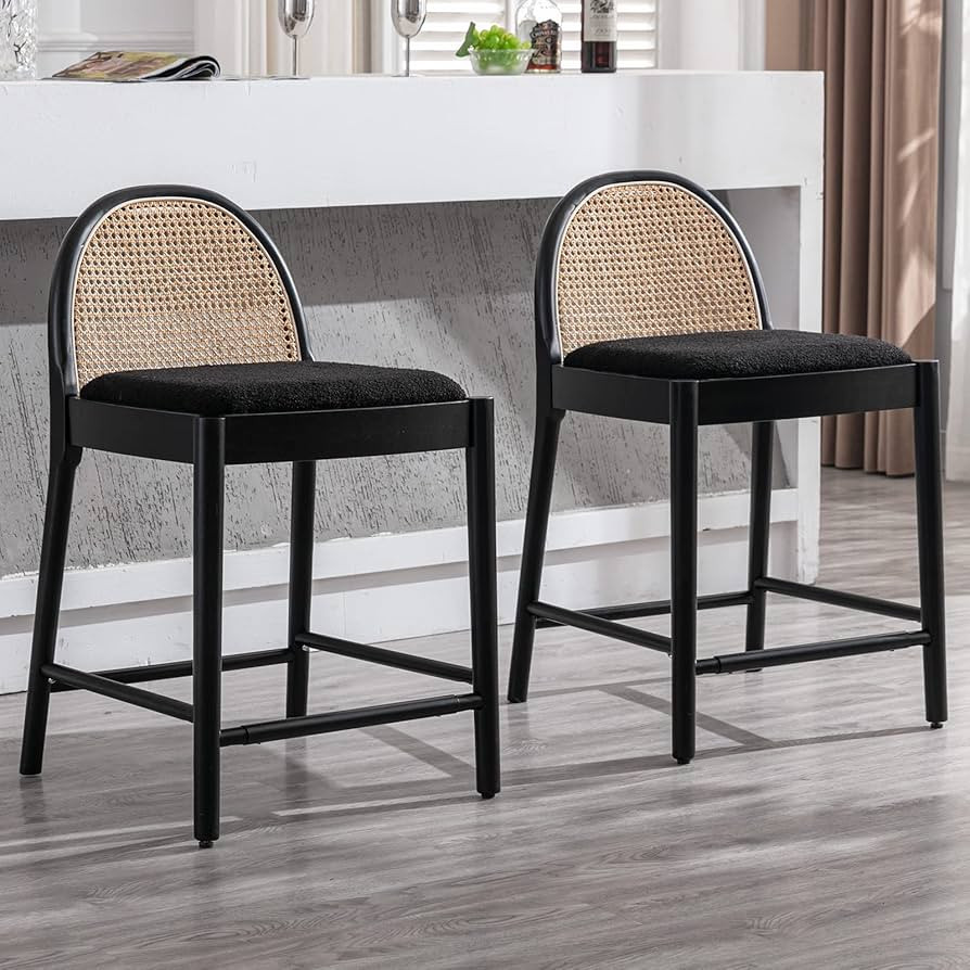 DUOMAY Modern Bar Stools Set of 2, 26 Inches Counter Height Barstools with Rattan Back, Sherpa Fa... | Amazon (US)