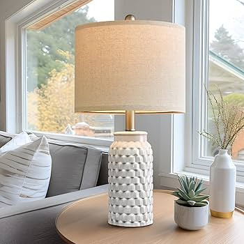 20.5" White Modern Ceramic Bedside Lamp Set of 2 for Bedroom Decor Farmhouse Table Lamp for Livin... | Amazon (US)