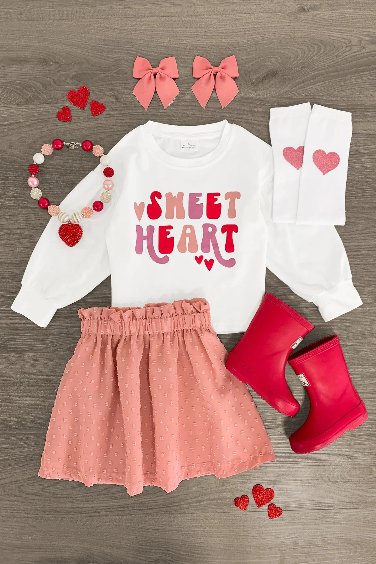 "Sweet Heart" White & Pink Skirt Set | Sparkle In Pink