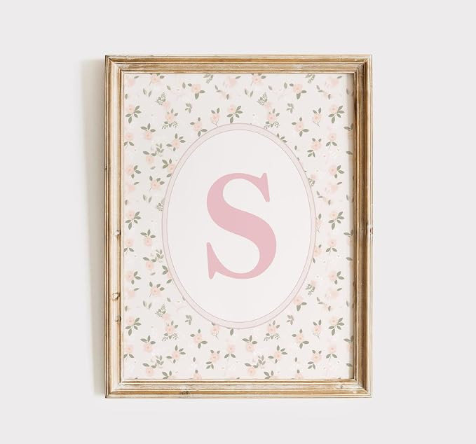 Floral Initial S Wall Art, Pink Name Initial Wall Art, Monogram S Print Vintage Girl Nursery Prin... | Amazon (US)