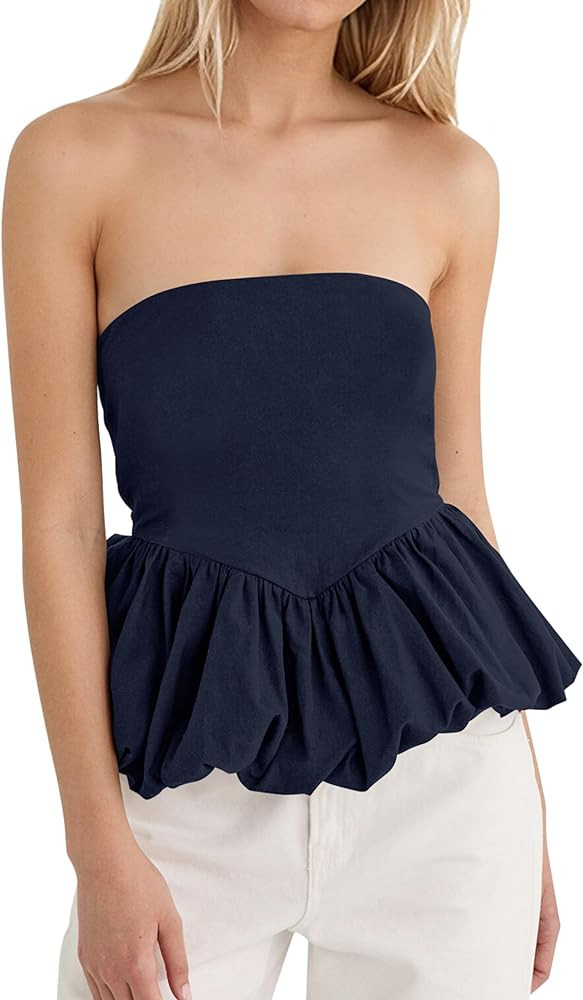 MISSACTIVER Peplum Tank Top for Women Casual Bandeau Tube Top Summer Flowy Strapless Going Out Sh... | Amazon (US)
