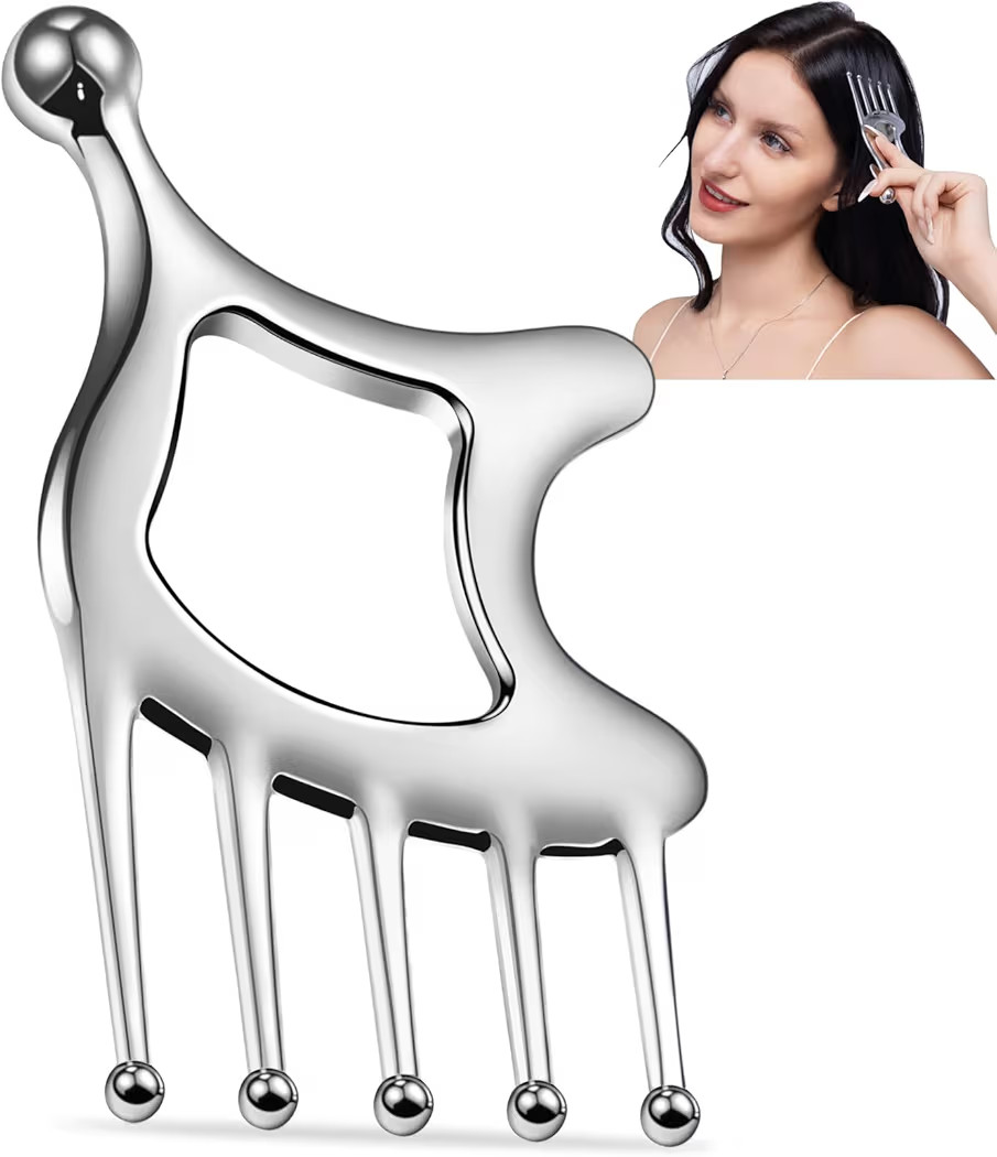 Metal Gua Sha Facial Tools, Portable Scalp Massage Tool, 5 in 1 Massage Comb for Head, Neck, Shou... | Amazon (US)