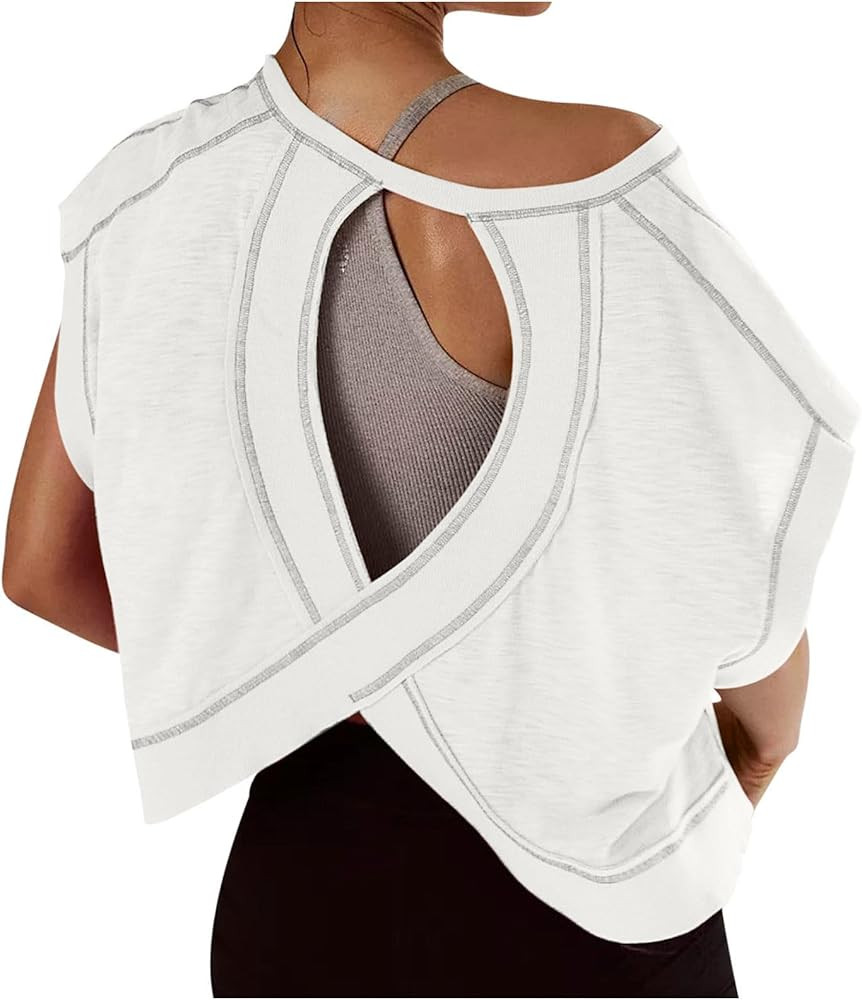 Womens Open Back Workout Tops Backless Long Sleeve Athletic Shirt Casual Summer Loose Running Cro... | Amazon (US)