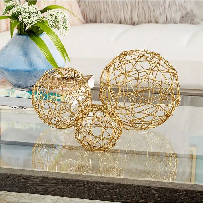 COSMO BY COSMOPOLITAN Contemporary Gold Metal Geometric Sphere Sculpture - Set of 3 | Nordstromra... | Nordstrom Rack