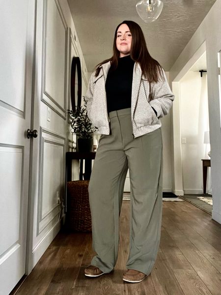Had to go in for an in-person meeting today so I actually wore something besides leggings and a crew neck. These tailored wide-leg trousers are so comfy and I love the chic pairing with a black turtleneck. 
And this is one of my fave jackets from Bohme but it’s a couple years old, so I linked a similar look. 
And I’m not joking when I say I wear these Birkenstock Buckleys every single day.

#LTKmidsize #LTKsalealert #LTKfindsunder50