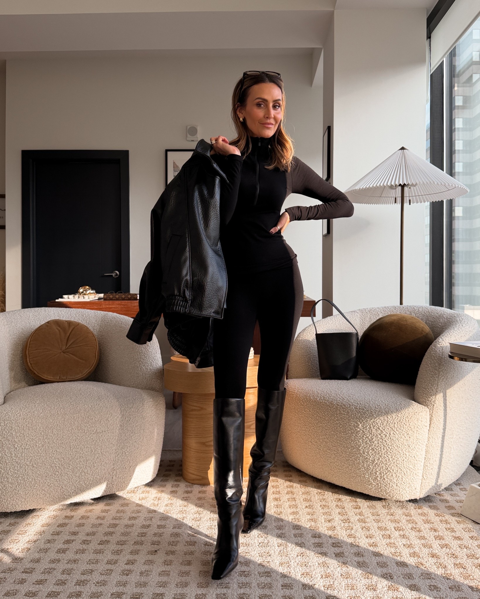 Zara viral leather jacket - fits oversized wearing xs - base layer small 
Tall boots
Ski outfit 

#LTKootd #LTKOver40 #LTKSeasonal