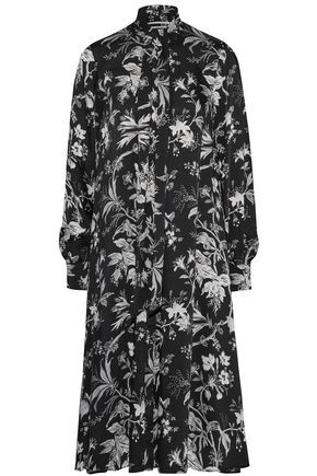 Pussy-bow floral-print satin-twill midi dress | The Outnet Global