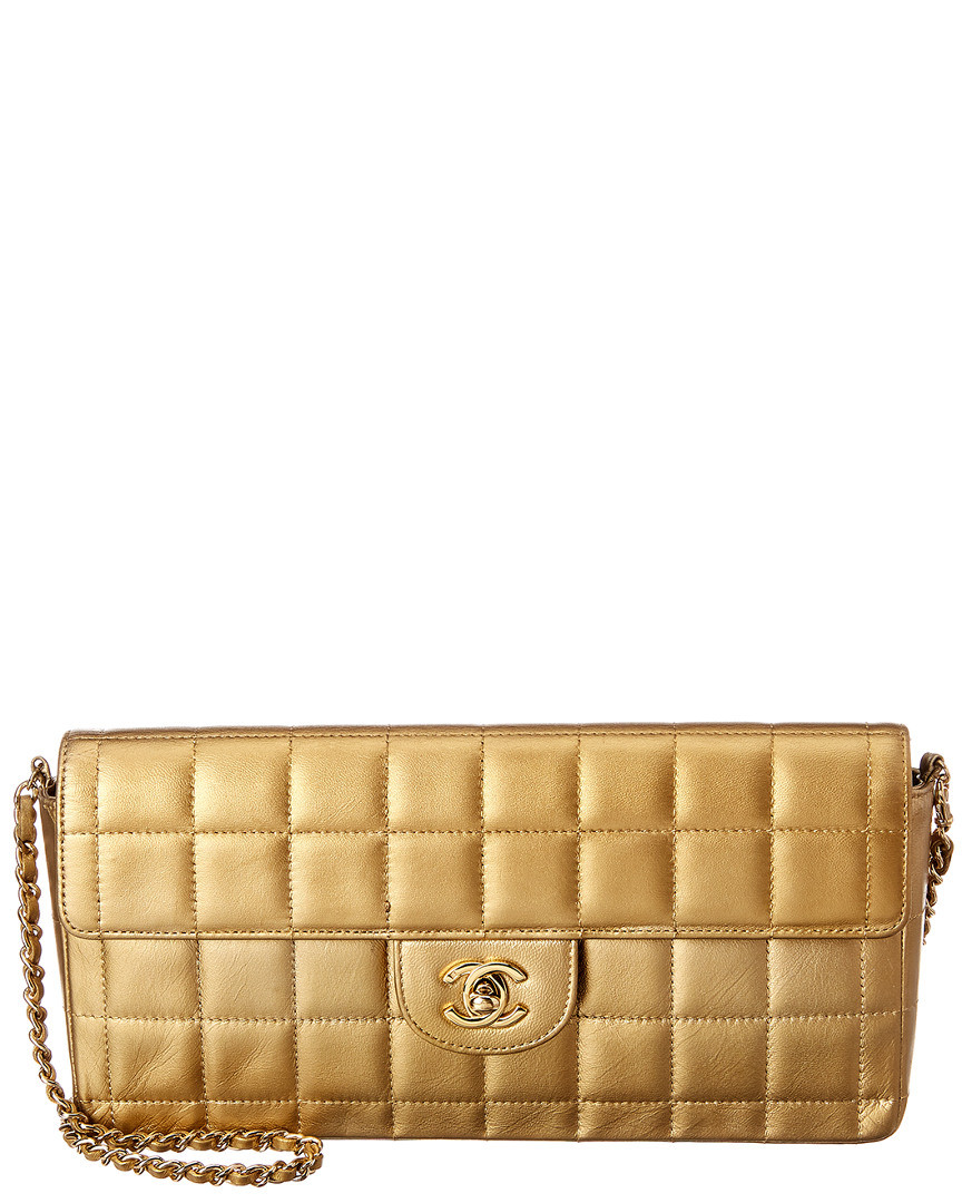 Chanel Gold Quilted Lambskin Leather Medium Chocolate Bar East West Bag | Gilt