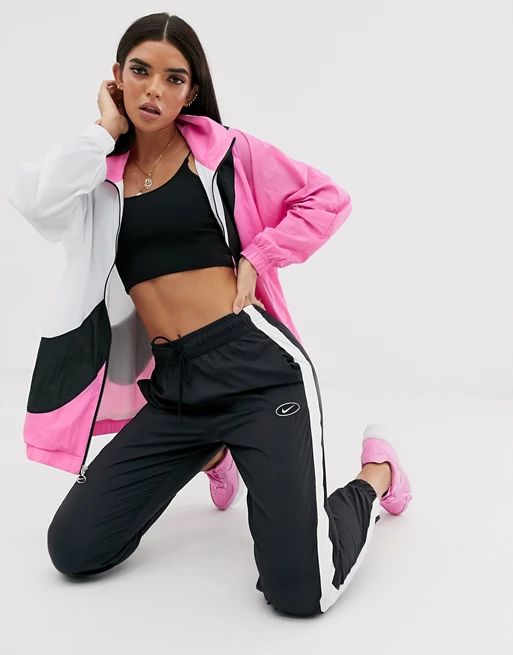 Nike Pink Black And White Oversized Swoosh Track Jacket | ASOS US