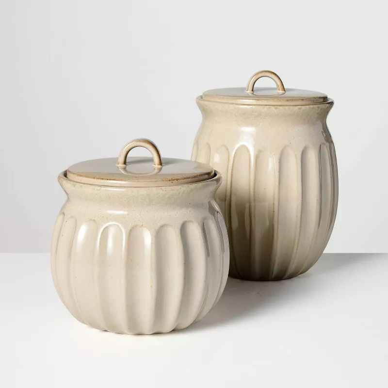 Fluted Stoneware Countertop Canister Tan - Hearth & Hand™ with Magnolia | Target