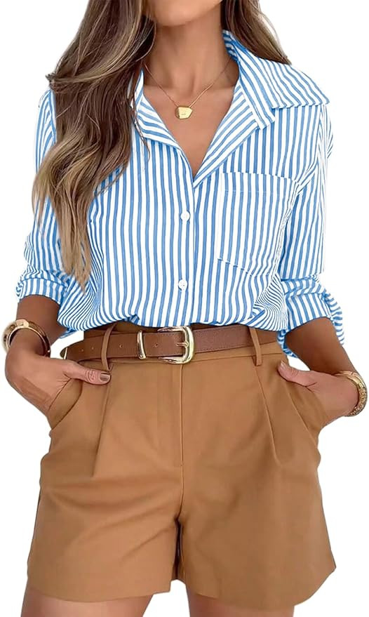 siliteelon Striped Button Down Shirts for Women Dress Shirts Long Sleeve Casual Collared Office W... | Amazon (US)