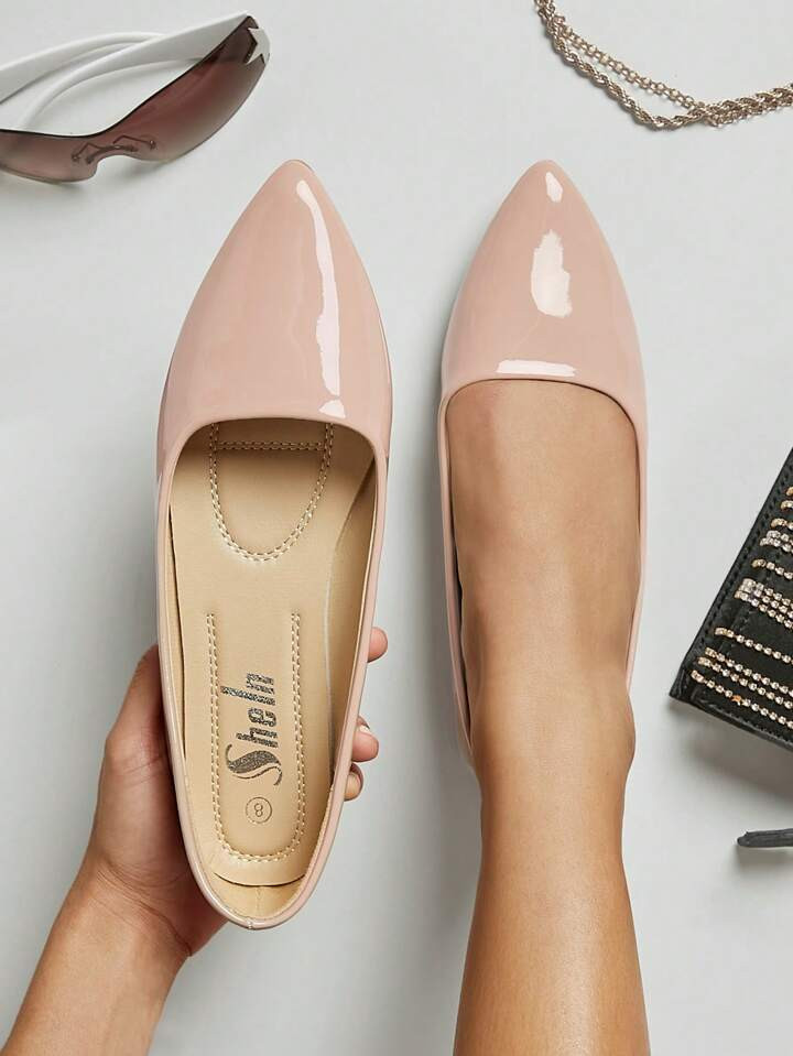 Artificial Patent PU Slip On Flats | SHEIN