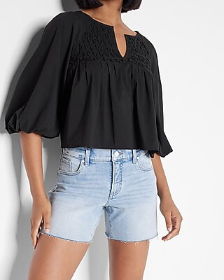 V-Neck Raglan Balloon Sleeve Top | Express