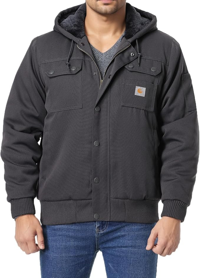 Men's Fit Relaxed Work Coat Fleece Lined Waterproof Workwear Winter Hooded Jacket with Multiple P... | Amazon (US)