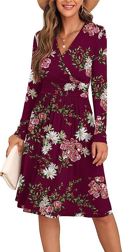 GRECERELLE Summer Dress for Women, Casual Ruffle Short/Long Sleeve Dresses, Wrap V-Neck Dress | Amazon (US)