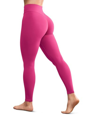 GYM RAINBOW Womens No Front Seam Workout Leggings V Back Butt Lifting High Waisted Gym Leggings Tummy Control Yoga Pants(#1 Fandango Pink,Small) | Amazon (US)