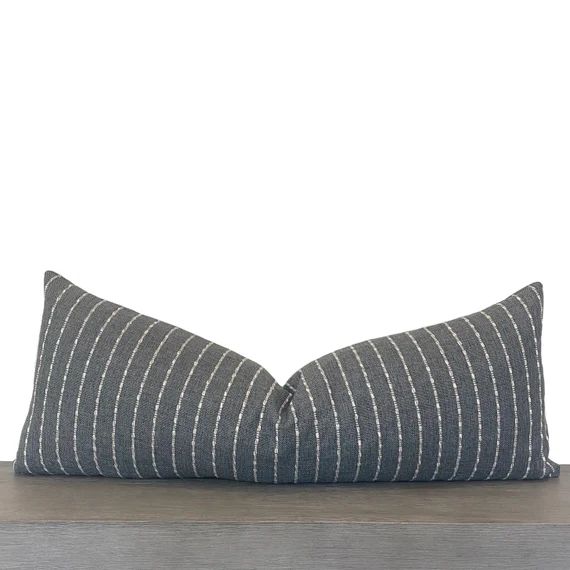 Extra Long Lumbar Pillow Dark Gray White and Gray Striped | Etsy | Etsy (US)