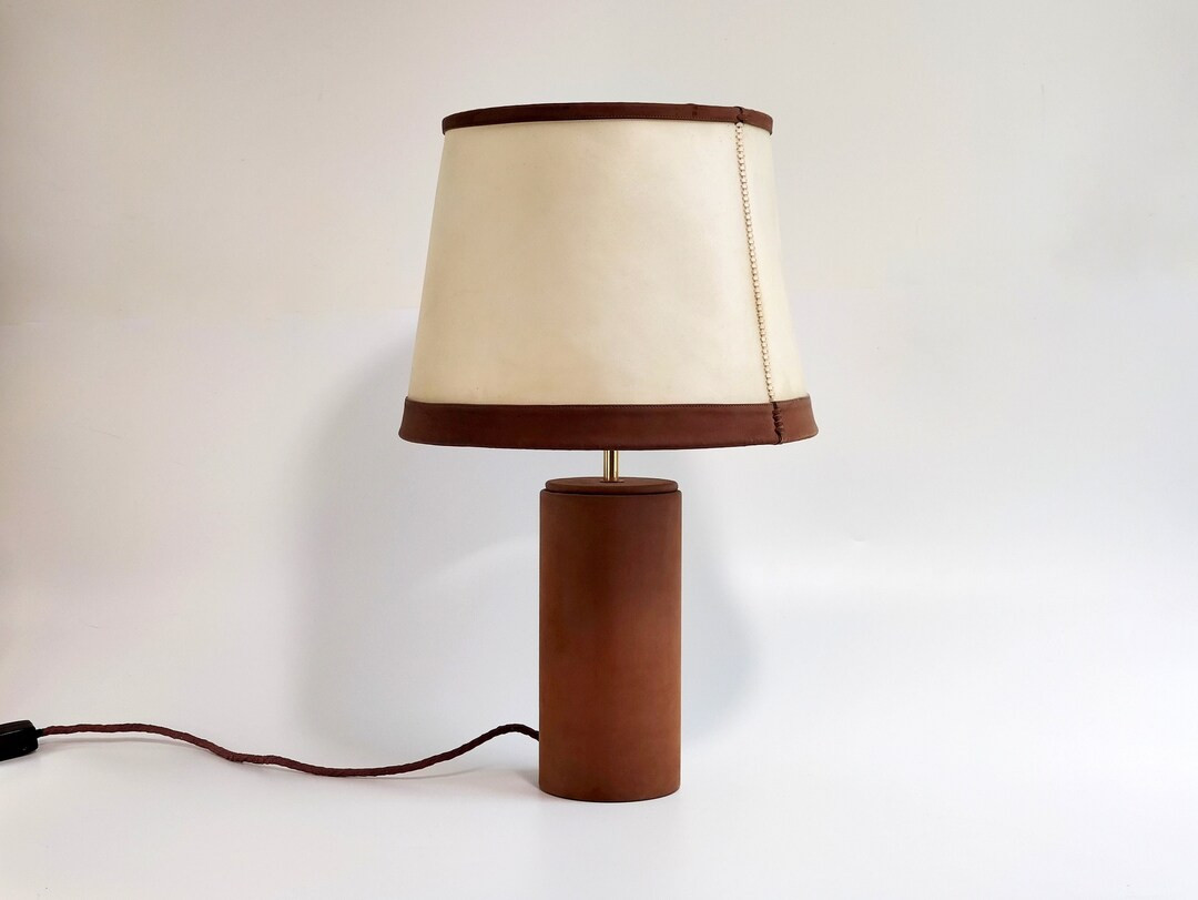Charlotte Wawer Leather Table Lamp, Germany 1950s MCM / Bauhaus Style Brown Suede Table Lamp With... | Etsy (US)