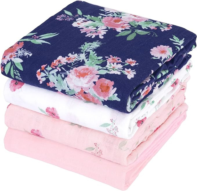 david's kids 4 Pack Baby Muslin Swaddle Blankets, 100% Cotton Swaddling Blankets Wrap for Girls, ... | Amazon (US)