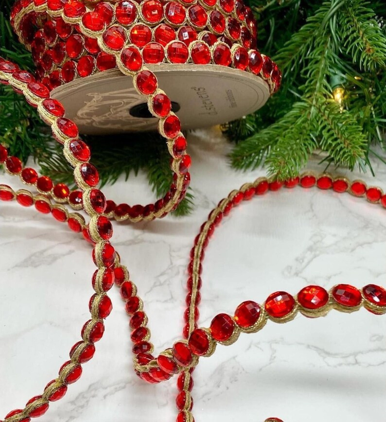 0.5in Crown Jewel Garland Ribbon: Red 10 Yards - Etsy | Etsy (US)