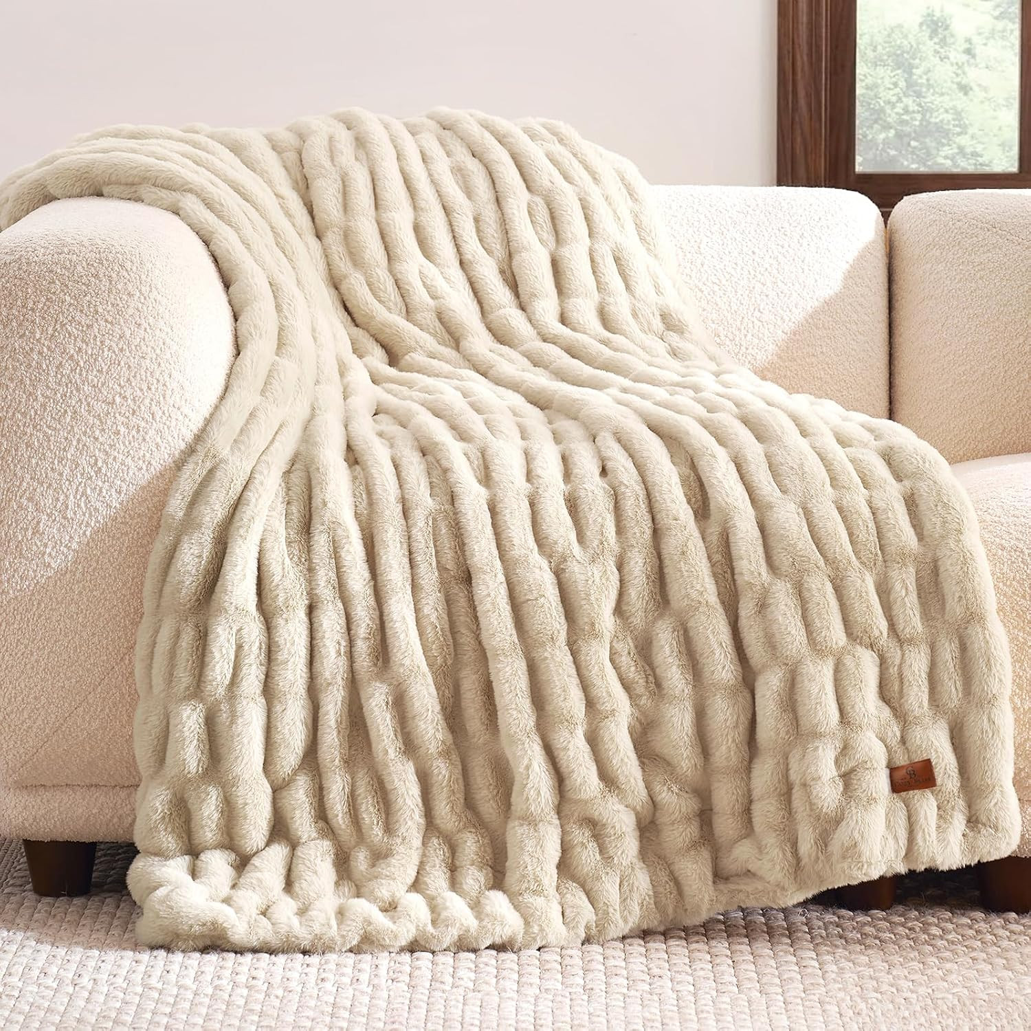 Cozy Bliss Double-Sided Soft Faux Fur Throw Blanket,50"x60", Beige | Amazon (US)