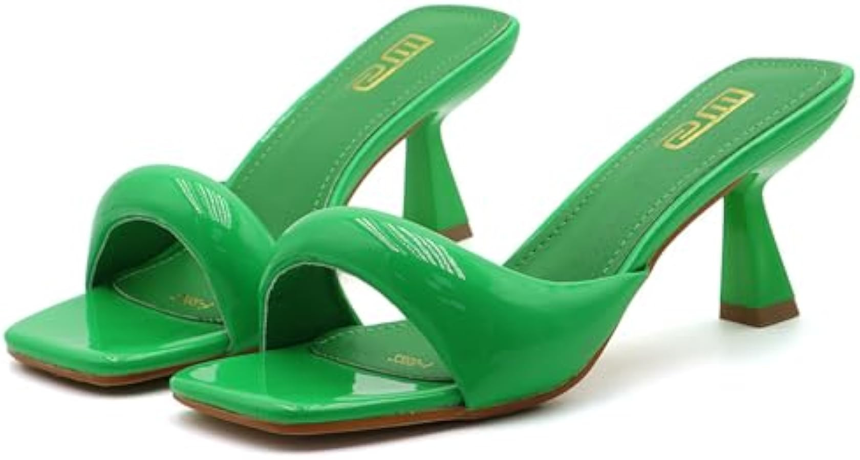 Women's Leather One Band Square Open Toe Stiletto Slide Sandals Fashion Slip-On Sexy Kitten Heel ... | Amazon (US)