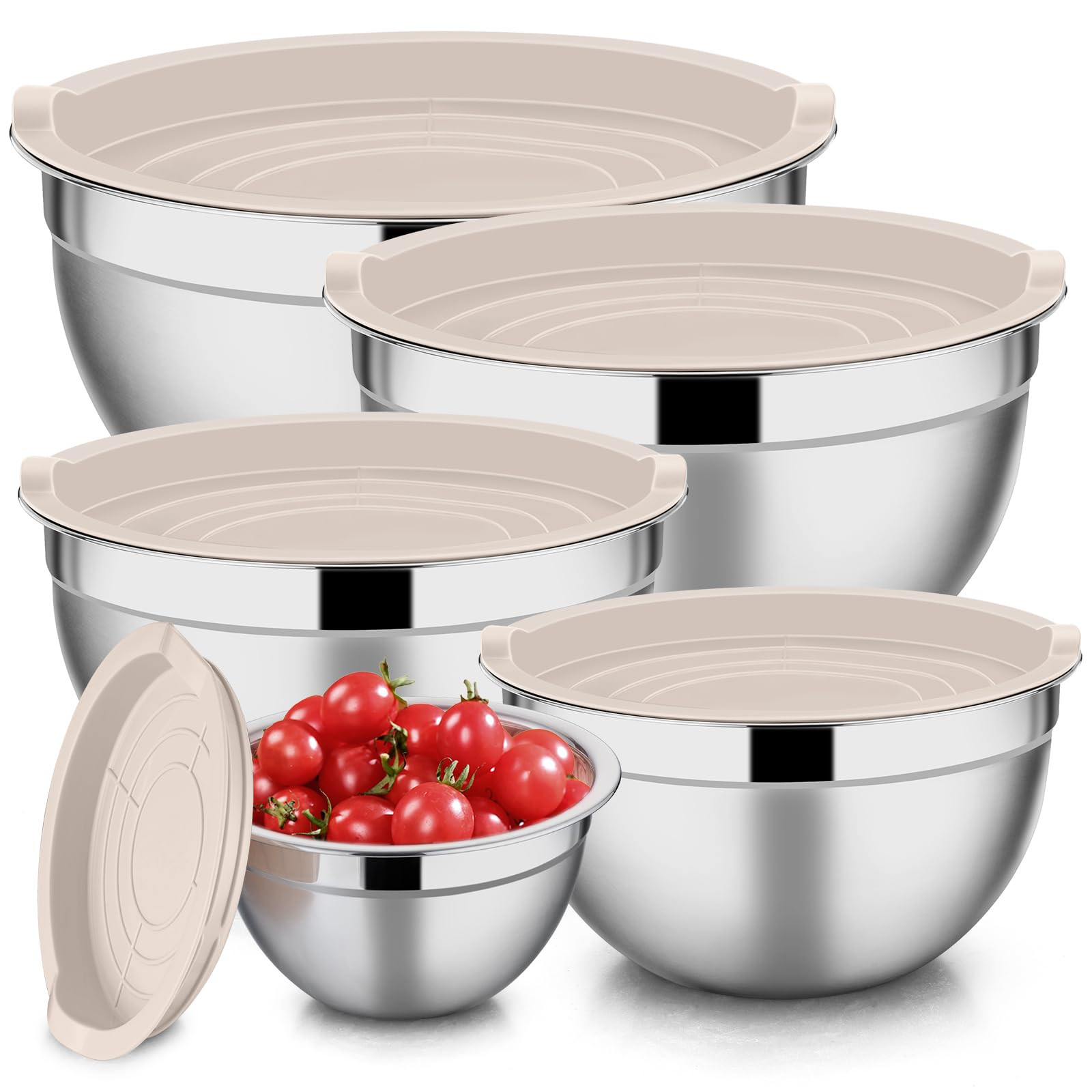 E-far Stainless Steel Mixing Bowls with Lids, 5-Pack Metal Nesting Bowls with Airtight Covers for... | Amazon (US)