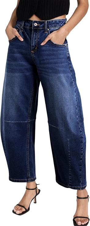 Sidefeel Women's Barrel Jeans Wide Leg Vintage Mid Rise Y2k Baggy Boyfriend Ankle Denim Pants | Amazon (US)
