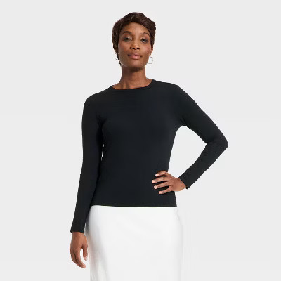 Women's Long Sleeve Fitted Jersey T-Shirt - A New Day™ Black XL | Target