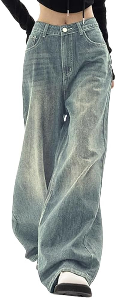 EMMIOL - Pantalones de mezclilla para mujer, de cintura medio-baja, estilo novio, ropa urbana vin... | Amazon (US)