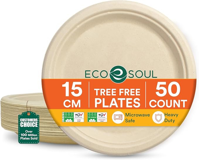 ECO SOUL Small Paper Plate (15Cm) 6 Inch Round [50-Pack] Compostable Heavy Duty Disposable Bagass... | Amazon (UK)
