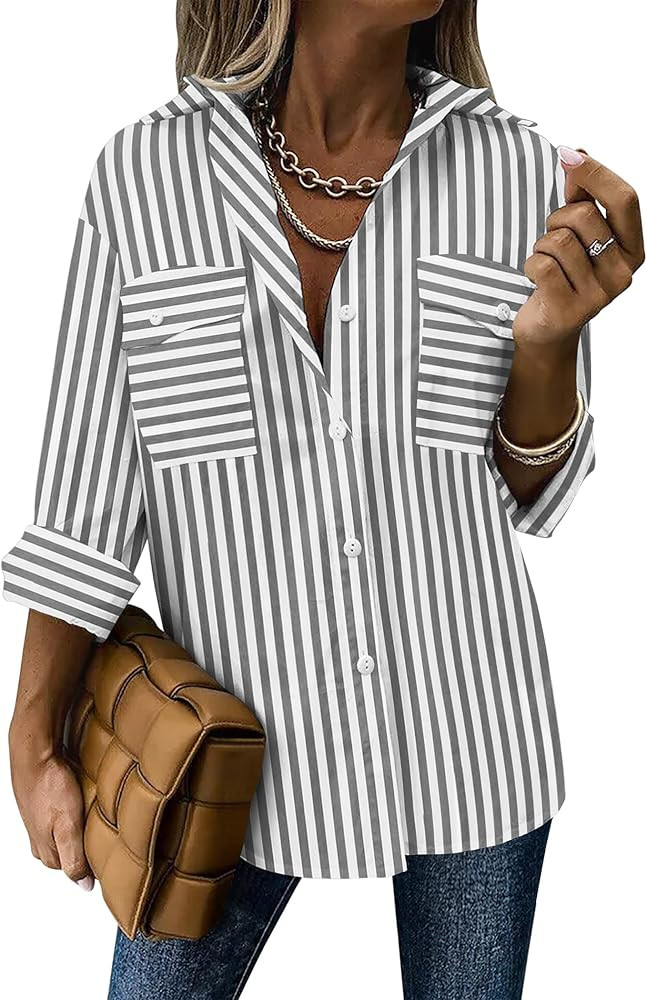 Zeagoo Womens Button Down Shirts Casual Long Sleeve Drop Shoulder Blouses Solid Color Dress Shirt... | Amazon (US)