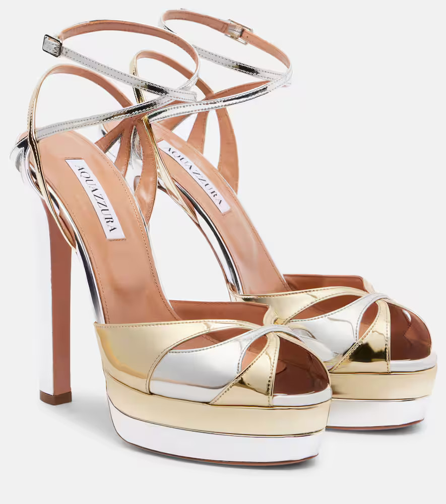Aquazzura Moves 130 mirrored leather platform sandals | Mytheresa (US/CA)