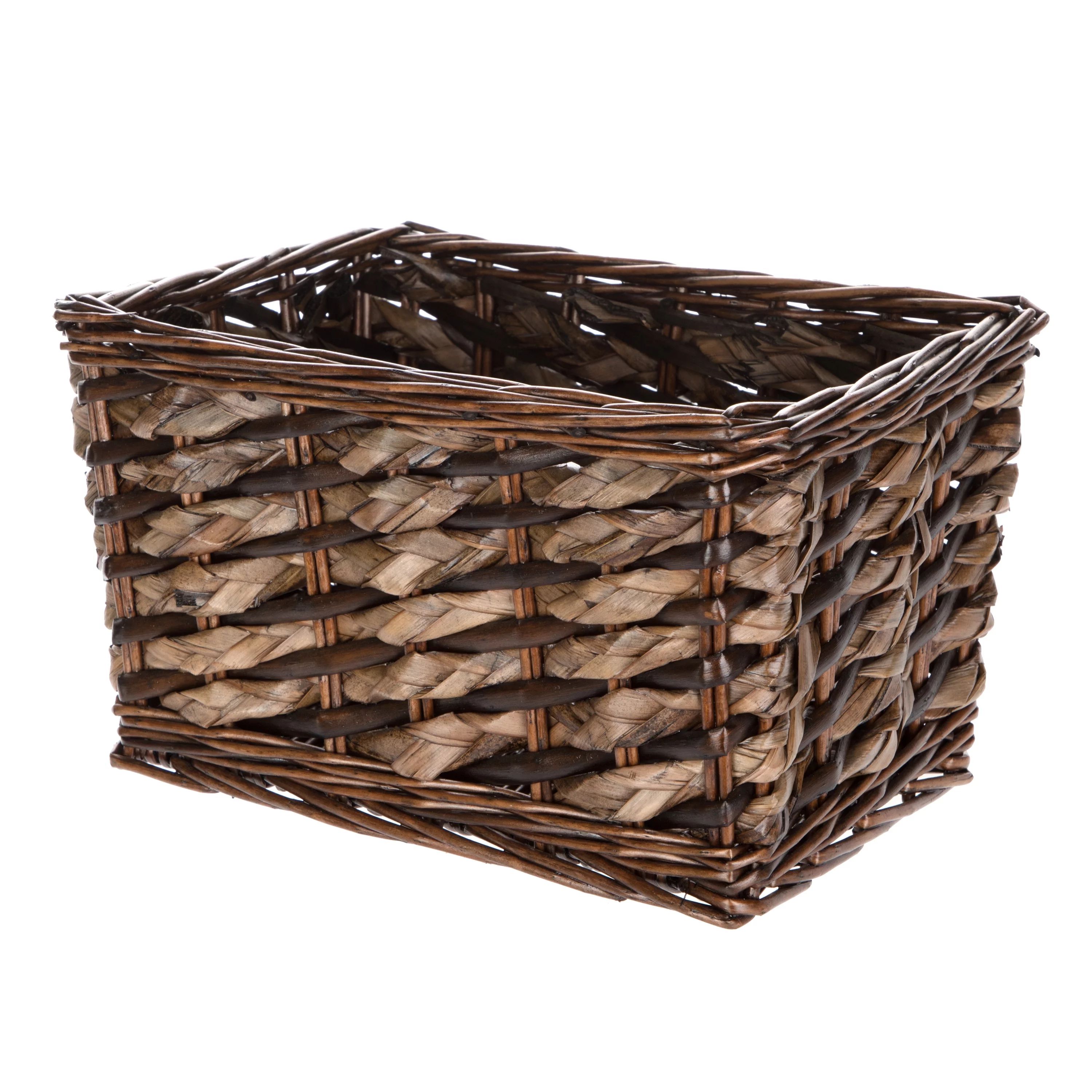 Mainstays Brown Rectangle Willow & Rush Basket | Walmart (US)