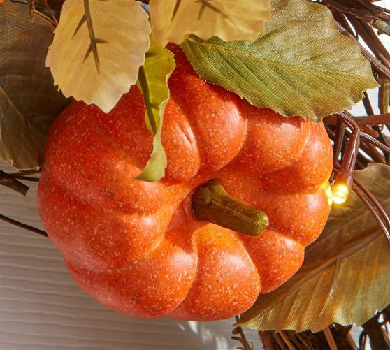 Lit Natural Pumpkin Wreath & Garland | Pottery Barn (US)