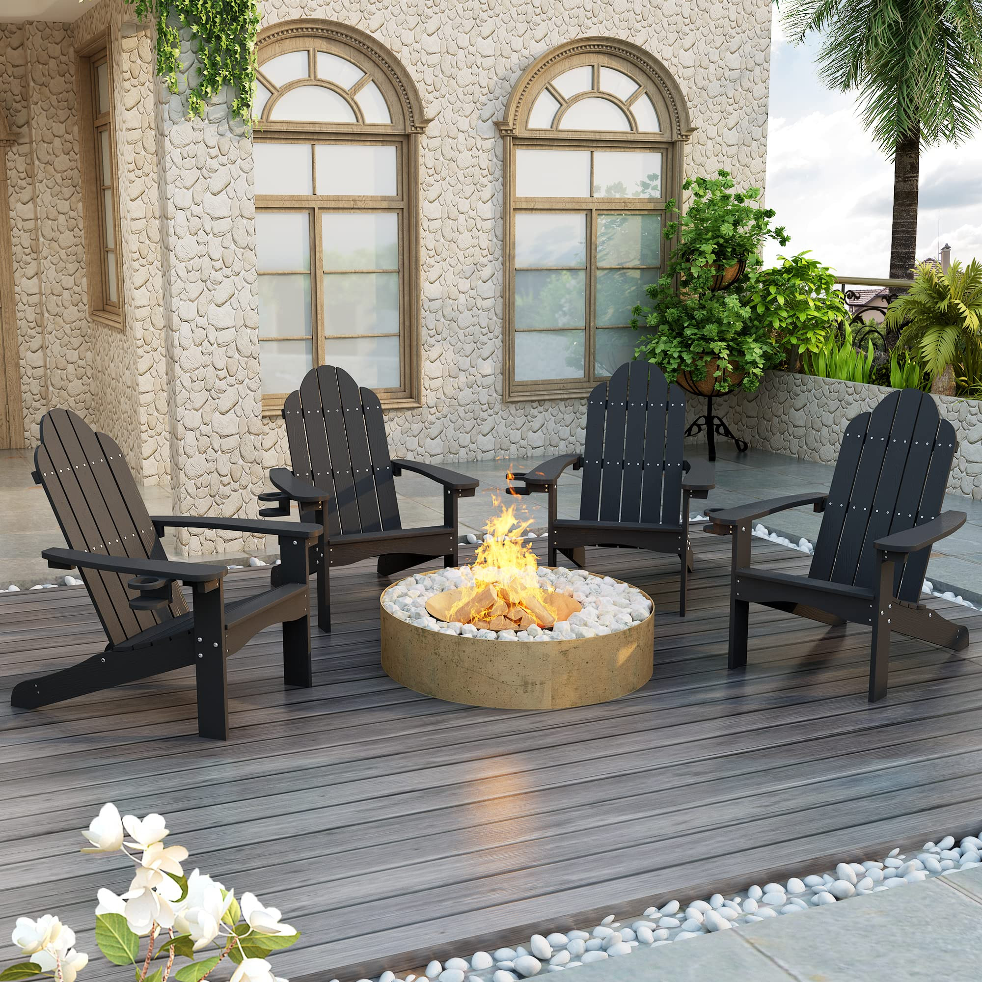 LUE BONA HDPS Adirondack Chairs Set of 4, Long-Lasting All-Season Outdoor Patio Chairs, Hidden Cu... | Amazon (US)
