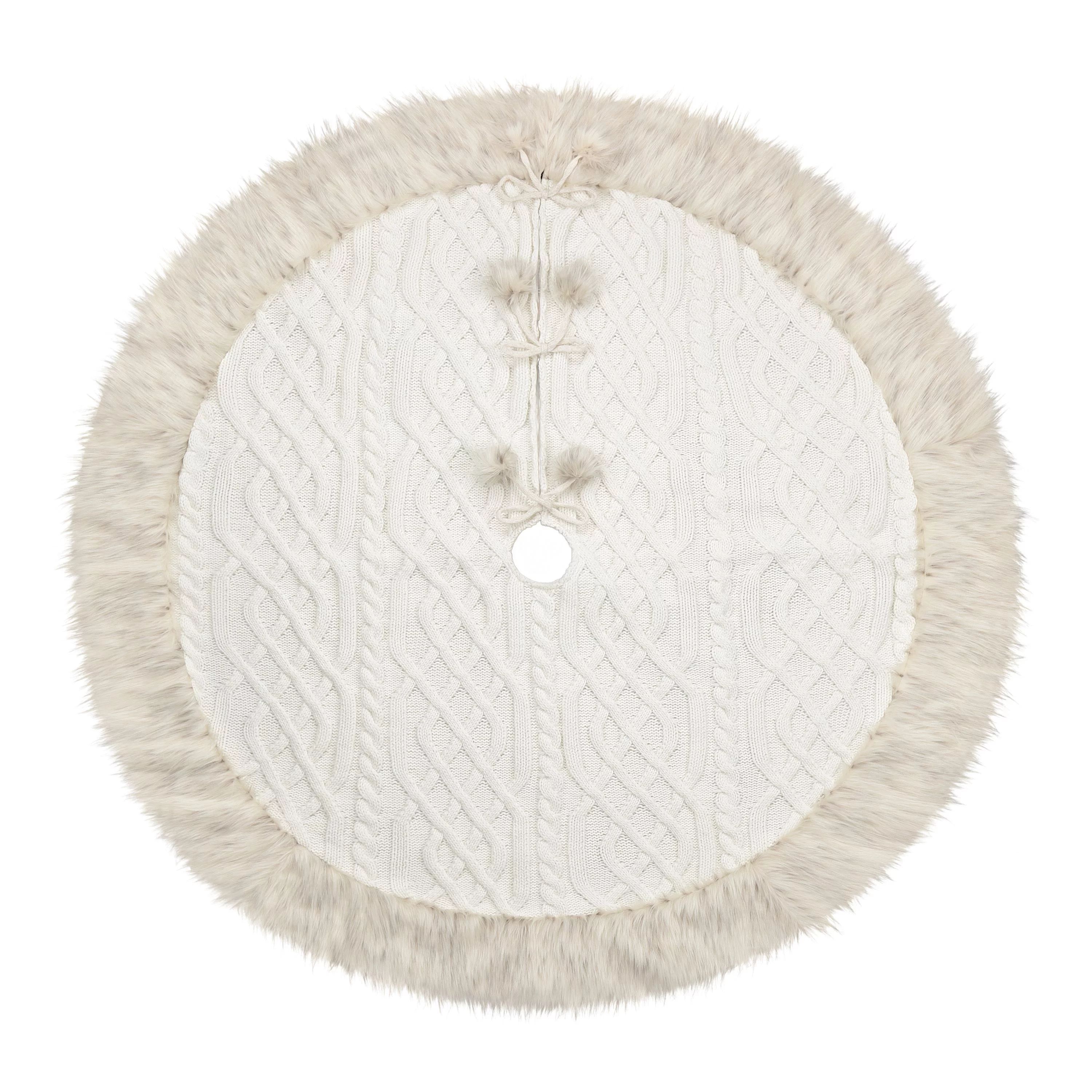 Holiday Time Cream Cable Knit Tree Skirt, With Leopard Faux Fur Trim, 56inch Diameter - Walmart.c... | Walmart (US)