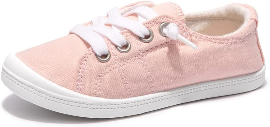 Boy and Girl Slip on Canvas Sneaker, Kids Low Top Casual Fashion Shoes, Comfy Lace up Walking Sho... | Amazon (US)