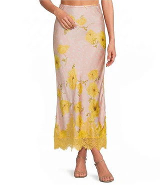 Pink Fawn Poppy Maeva Printed Slip Midi Skirt | Dillard's